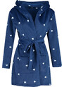 Trendyol Navy Blue Belted Heart Patterned Pocket and Hood Detailed Fleece Knitted Dressing Gown
