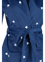 Trendyol Navy Blue Belted Heart Patterned Pocket and Hood Detailed Fleece Knitted Dressing Gown