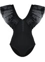 Trendyol Black Woven Garnish Attached Flexible Snaps Knitted Bodysuit