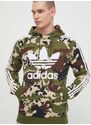 Mikina adidas Originals pánská, zelená barva, s kapucí, vzorovaná, IS0209