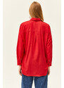 Olalook Women's Red Sequin Detailed Woven Boyfriend Shirt