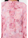 Trendyol Pink Lined Floral Patterned Belted Woven Dress