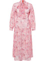 Trendyol Pink Lined Floral Patterned Belted Woven Dress