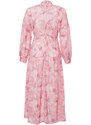 Trendyol Pink Lined Floral Patterned Belted Woven Dress