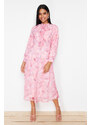 Trendyol Pink Lined Floral Patterned Belted Woven Dress