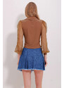 Trend Alaçatı Stili Women's Caramel Princess Tulle Sleeve Cuff Sandy Shirt