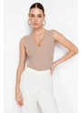 Trendyol Mink V Neck Snap Knitted Bodysuit