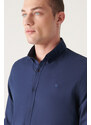 Avva Men's Navy Blue Oxford 100% Cotton Button-Up Collar Standard Fit Regular Cut Shirt