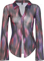 Trendyol Purple Special Textured Regular/Normal Pattern Printed Shirt Collar Flexible Knitted Blouse