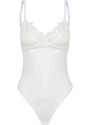 Trendyol Bridal White Brode Tulle and Lace Detailed Knitted Bodysuit With Snaps