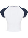 Trendyol White Color Blocked Slogan Printed Fitted Crop Knitted T-Shirt