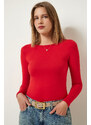 Happiness İstanbul Women's Red Crew Neck Basic Viscose Knitted Blouse