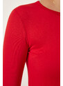 Happiness İstanbul Women's Red Crew Neck Basic Viscose Knitted Blouse