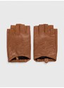 Kožené rukavice Karl Lagerfeld dámské, hnědá barva