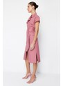 Trendyol Dried Rose Belted Pocketed Gabardine Wide Fit Shirt Midi Woven Dress