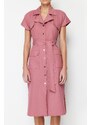 Trendyol Dried Rose Belted Pocketed Gabardine Wide Fit Shirt Midi Woven Dress