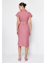 Trendyol Dried Rose Belted Pocketed Gabardine Wide Fit Shirt Midi Woven Dress