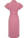 Trendyol Dried Rose Belted Pocketed Gabardine Wide Fit Shirt Midi Woven Dress