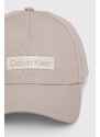 Bavlněná baseballová čepice Calvin Klein béžová barva, s aplikací