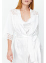 Trendyol Bridal Ecru Belted Lace Detailed Satin Woven Dressing Gown