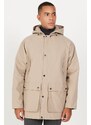 AC&Co / Altınyıldız Classics Men's Beige Hooded Stand Collar Standard Fit Warm Windproof Coat