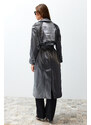 Trendyol Anthracite Oversize Wide Cut Belted Trench Coat