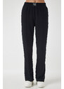 Happiness İstanbul Women's Black Flexible Comfortable Woven Tracksuit Trousers