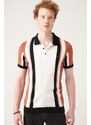 Avva Men's Tile Polo Collar Color Block Ribbed Slim Fit Slim Fit Knitwear T-shirt