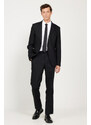 ALTINYILDIZ CLASSICS Men's Black Regular Fit Wide Cut Monocollar Dobby Suit.