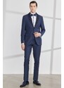 ALTINYILDIZ CLASSICS Men's Navy Blue Slim Fit Slim Fit Camouflage Shawl Collar Woolen Tuxedo Suit