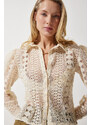 Happiness İstanbul Women's Beige Lace Transparent Shirt