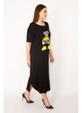 Şans Women's Plus Size Black Digital Print And Appliqué Dress