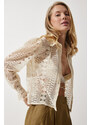 Happiness İstanbul Women's Beige Lace Transparent Shirt