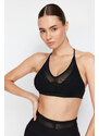 Trendyol Black Support/Shaping Tulle Detail Barter Neck Knitted Sports Bra