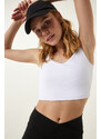 Happiness İstanbul White Cross Back Detail Shaper Knitted Sports Bra