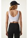 Happiness İstanbul White Cross Back Detail Shaper Knitted Sports Bra