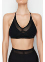 Trendyol Black Support/Shaping Tulle Detail Barter Neck Knitted Sports Bra