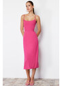 Trendyol Fuchsia Cut Out Detailed Fitted Midi Knitted Midi Dress with Slit