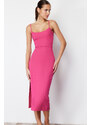 Trendyol Fuchsia Cut Out Detailed Fitted Midi Knitted Midi Dress with Slit