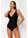 Trendyol Black V Neck Draped Regular Swimsuit