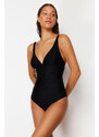 Trendyol Black V Neck Draped Regular Swimsuit