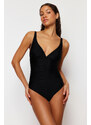 Trendyol Black V Neck Draped Regular Swimsuit