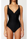 Trendyol Black V Neck Draped Regular Swimsuit