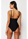 Trendyol Black V Neck Draped Regular Swimsuit