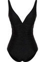 Trendyol Black V Neck Draped Regular Swimsuit