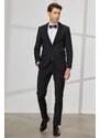 ALTINYILDIZ CLASSICS Men's Black Slim Fit Slim Fit Camouflage Shawl Collar Woolen Tuxedo Suit