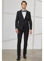 ALTINYILDIZ CLASSICS Men's Black Slim Fit Slim Fit Camouflage Shawl Collar Woolen Tuxedo Suit