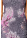 Trendyol Gray Floral Printed Midi Crew Neck Short Sleeve Flexible Knitted Midi Dress