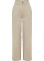 Trendyol Beige Pleated High Waist Seasonal Wide Leg Jeans