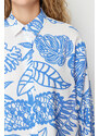 Trendyol Blue Lilies Fabric Patterned Oversize/Wide Fit Woven Shirt